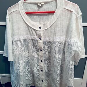 POL White Floral Lace Blouse